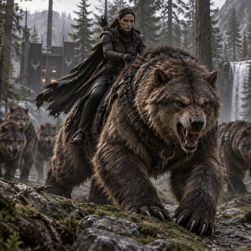 a man riding on the back of a brown bear