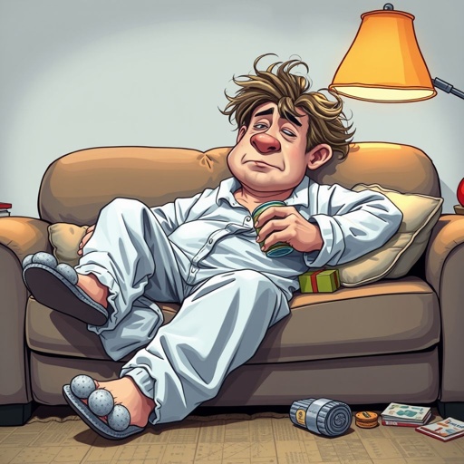 Create mid 30 character who is lazy as heck. And you could tell from his face and his entire outfit. Make is funny and the style of the graphic photographic
