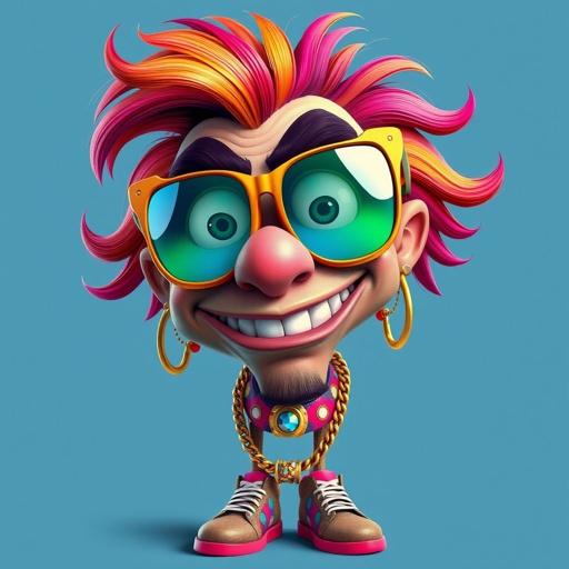 Create a funny arrogant character , showing him head to toe like his whole outfit 