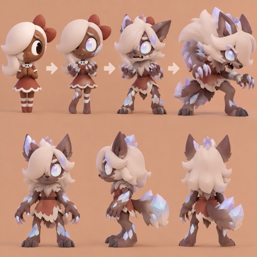 Ginger from dandy’s world turning into a opalite werewolf 