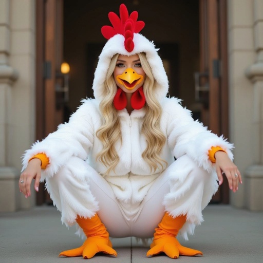 Blonde Babe in chicken costume