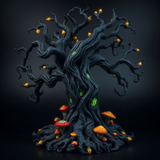 Give me a image of a fantasy dark magic tree