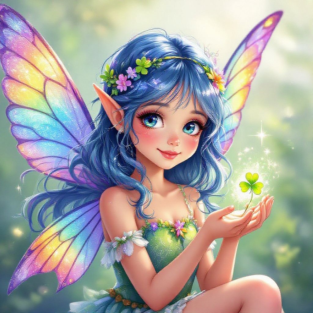 Fairy girl rainbow clover 