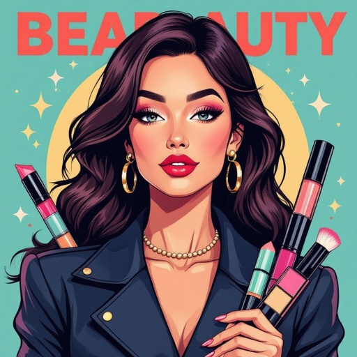 Create a character showing there whole body head to toe, a lady who loves beauty products  