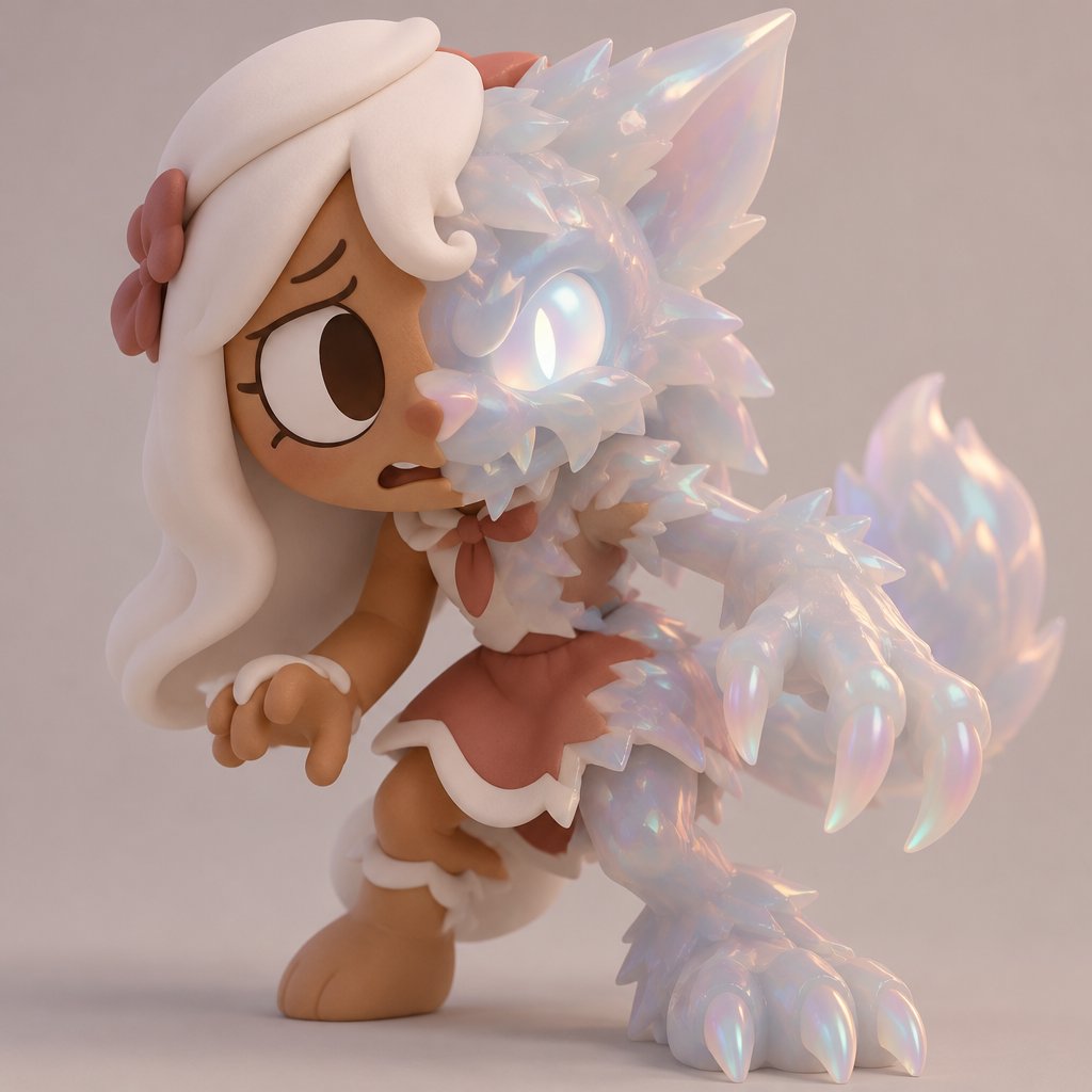 Ginger from Dandys world halfway turned into a Opalite werewolf