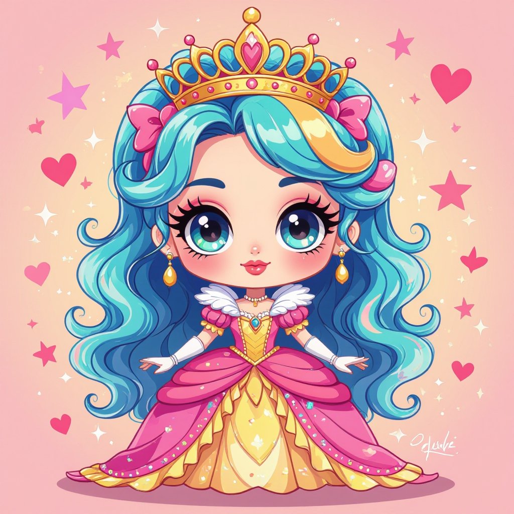 Create a chibi character dressed like a queen