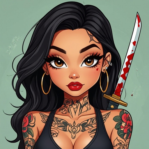 Light skin female brown eyes tattoos with sia blades and blood