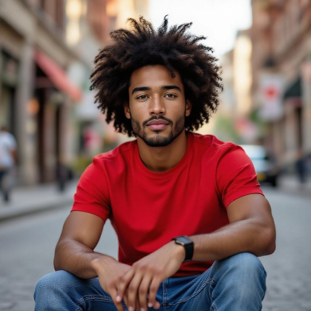 Mixed guy with freckles big Afro