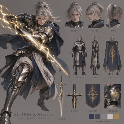 lightning knight, plume grey hair