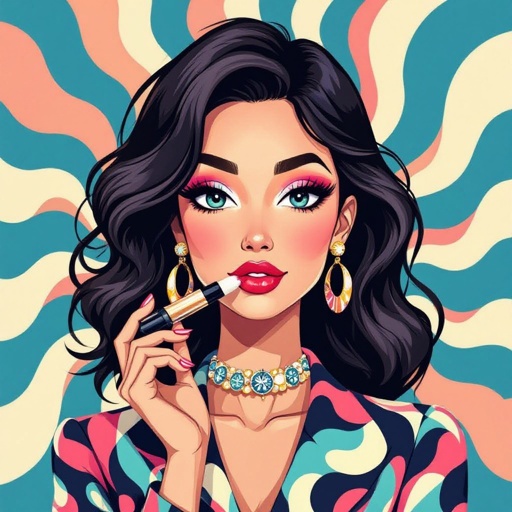 Create a character showing there whole body head to toe, a lady who loves beauty products
