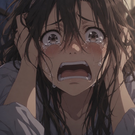 Sobbing and panicking anime woman,