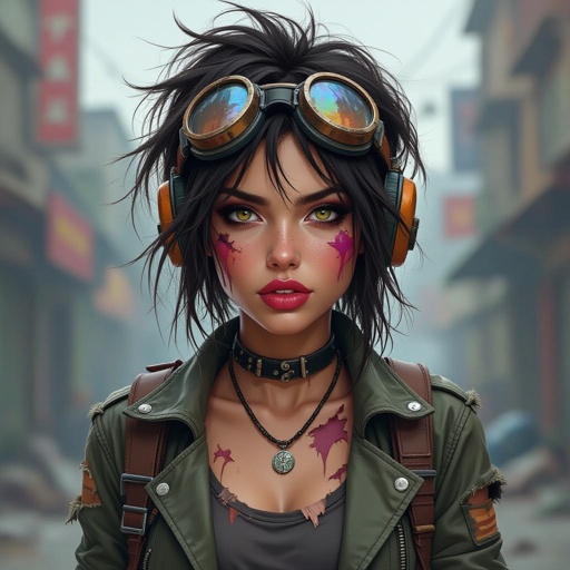 Create a character lady who has attitude but is funny looking and loves lipgloss 