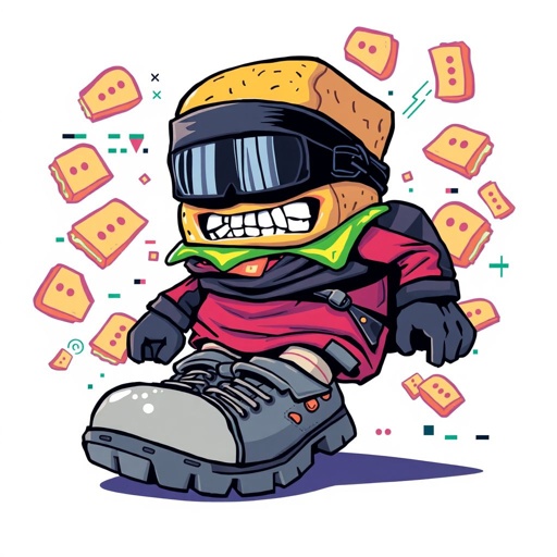 Create a funny looking clumsy sandwhich thief with funny shoes on. Make him have on the bandit black thing around his eyes 