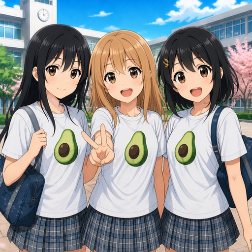 a group of three girls standing next to each other