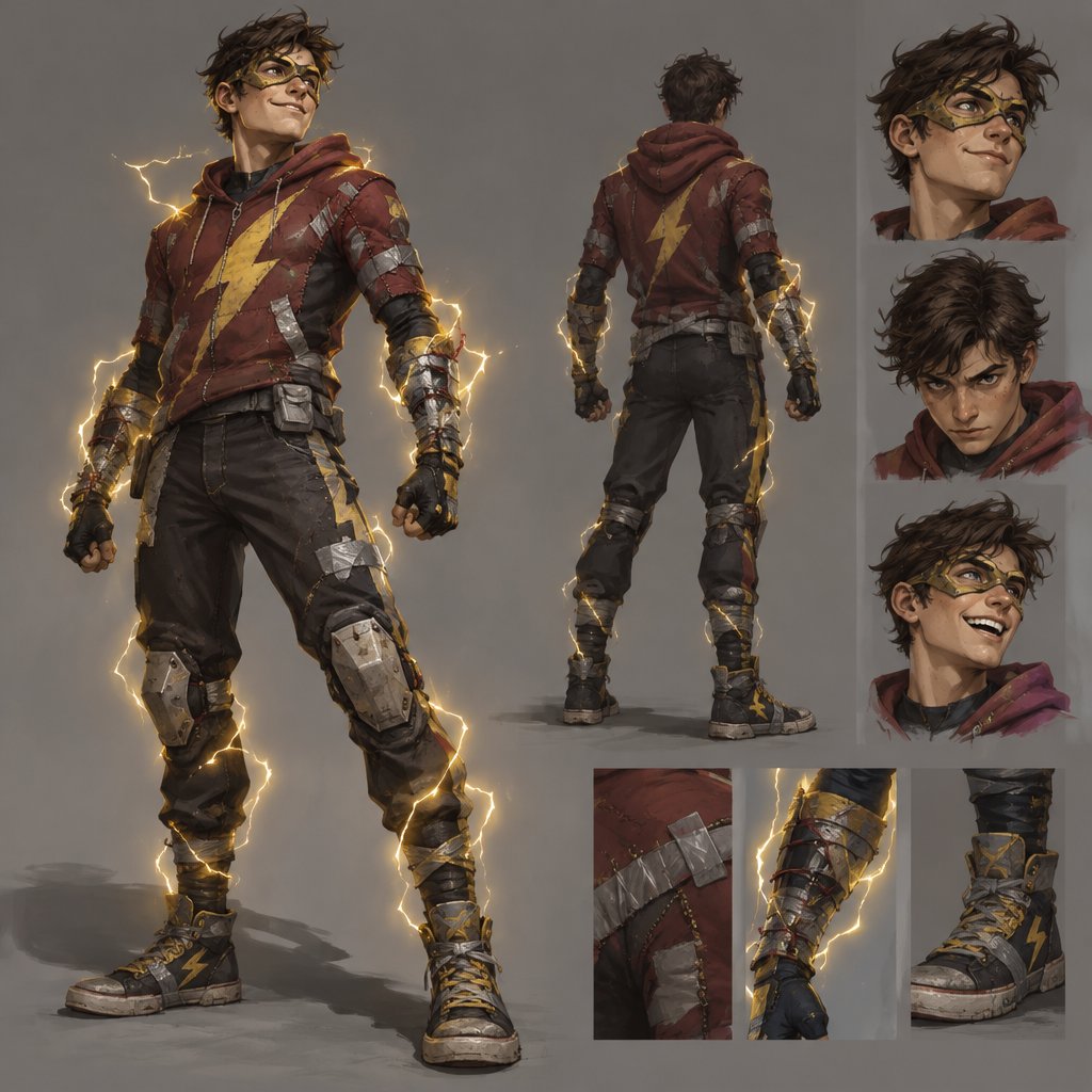 Male Superhero with lightning, homemade costume