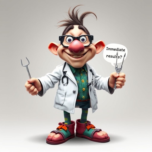 create a funny looking doctor, named doctor p Pom. Who is funny looking from head to toe. And he always says immediately results to surgery for anything even small things 