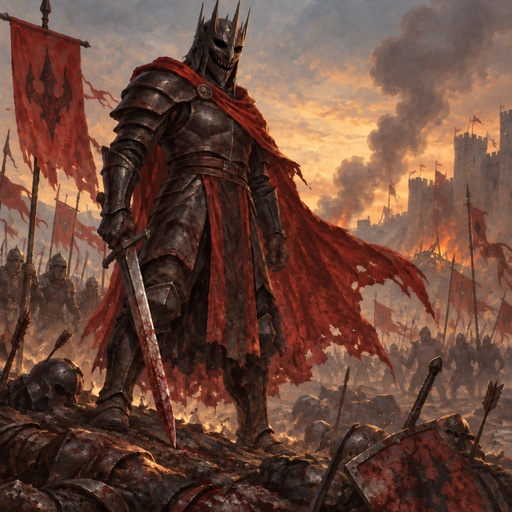a painting of a knight with a sword in his hand