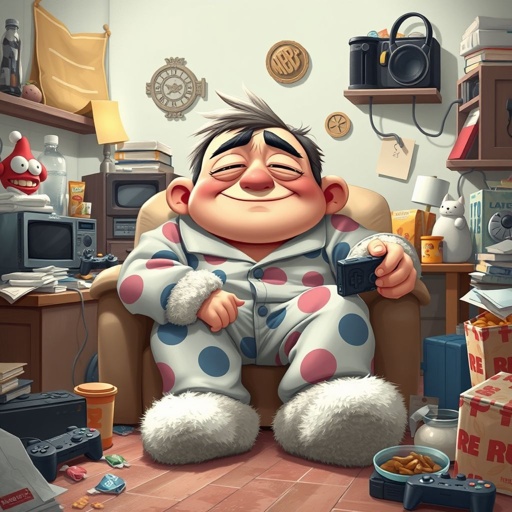 Create a character who is lazy as heck. And you could tell from his face and his entire outfit. Make is funny and the style of the graphic photographic