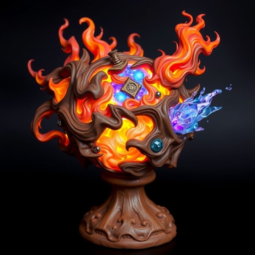 Give me a image of a ball showing power of shadow, fire, frost and mind control 