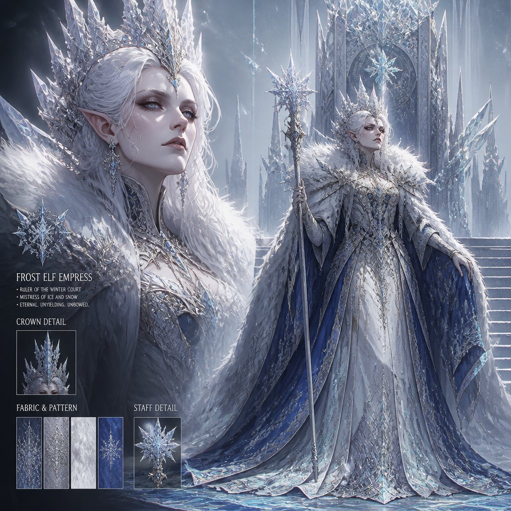 White hair older looking frost elf empress