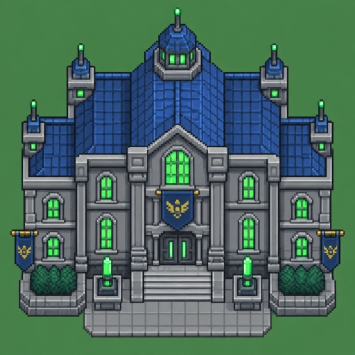 Mayors house for a futuristic fantasy city game, exterior, top down style