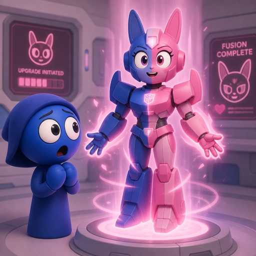 Jevin from sprunki noticing that Pinki from sprunki as Elita one is upgrading the armour now that she and Jevin are one being now
