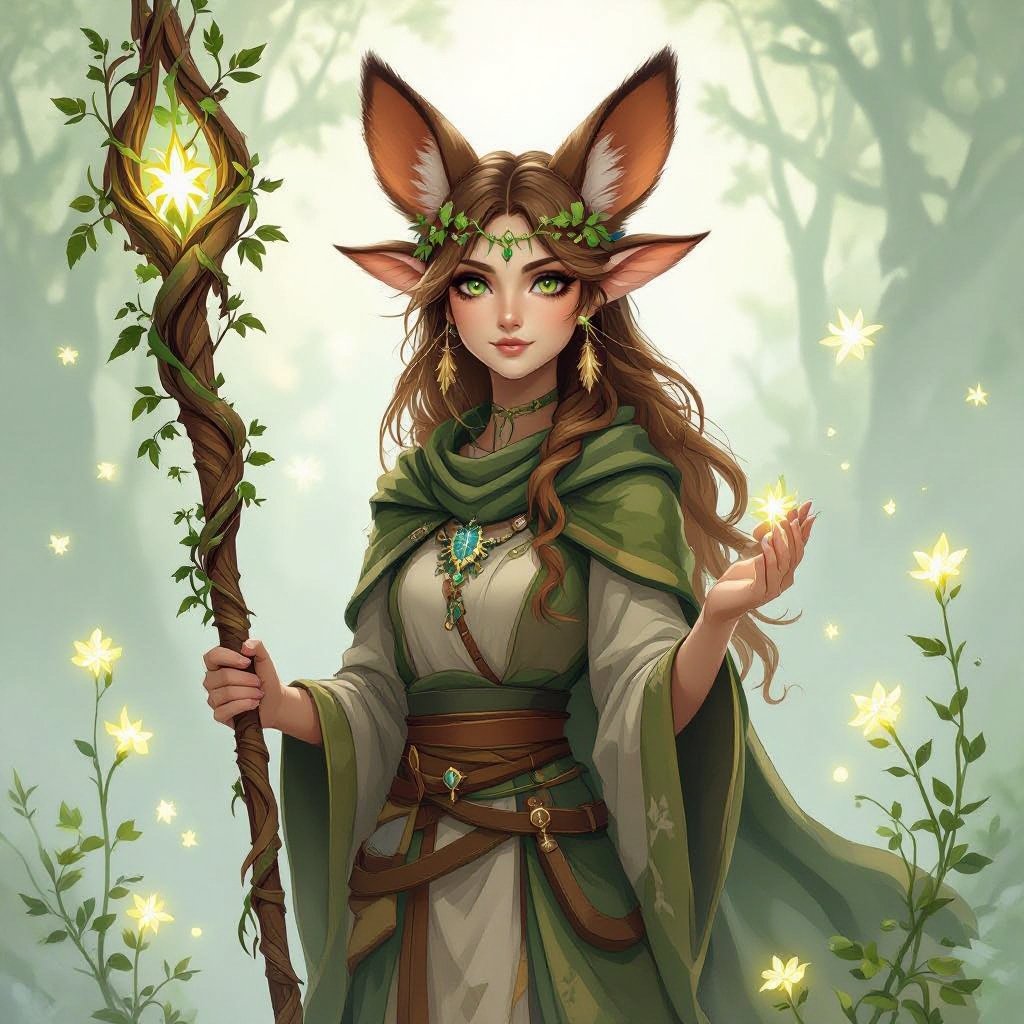 A female Firbolg (bovine-folk) Druid