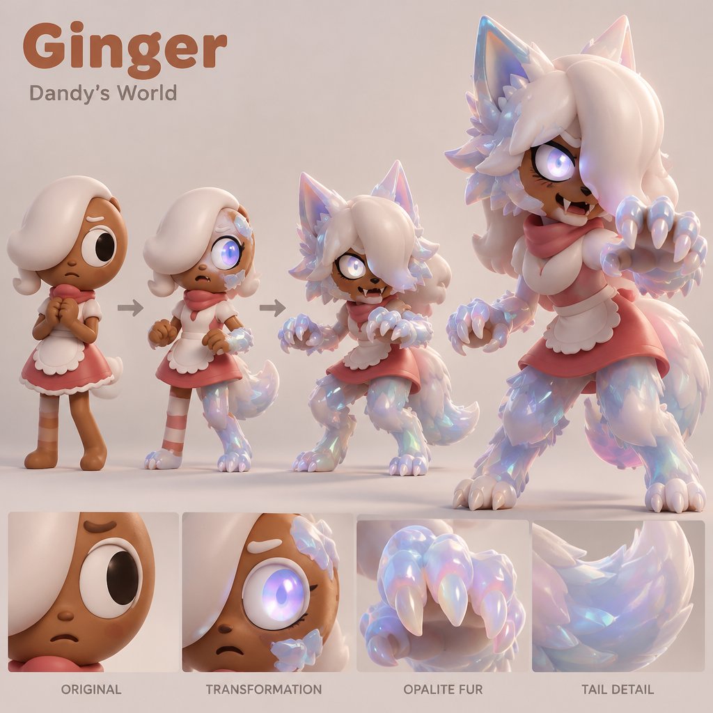 Ginger from Dandys world turning into a Opalite werewolf