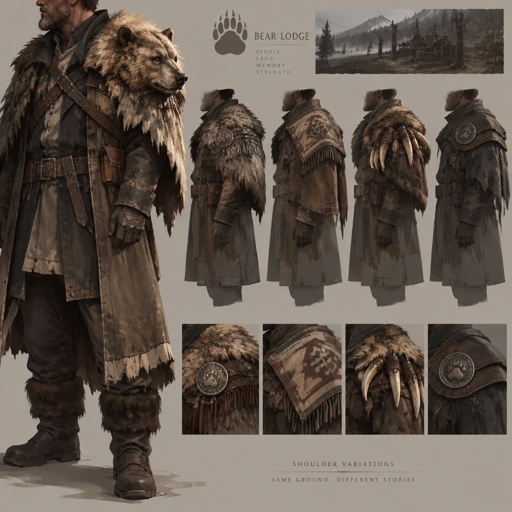 Full body, with multiple variations of Shoulder of a coat and a voice only. No full face. Forty-five in the Bear Lodge memory. Design so a shoulder is enough. Not the 1965 man in the dark coat. Fortiche painted, partial.
