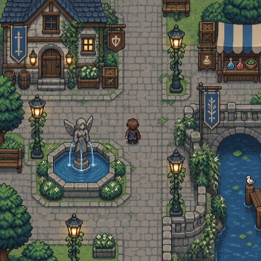 Street lights vines for a modern fantasy game, exterior, top down style, shading and highlights