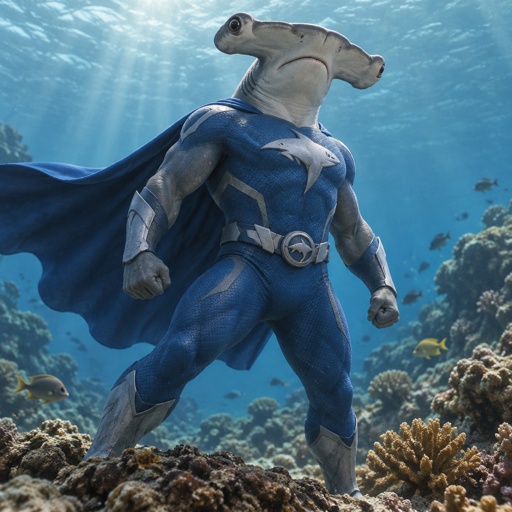 His name is hammerhead, a hammerhead shark turned into a superhero to protect the marine endangered species 