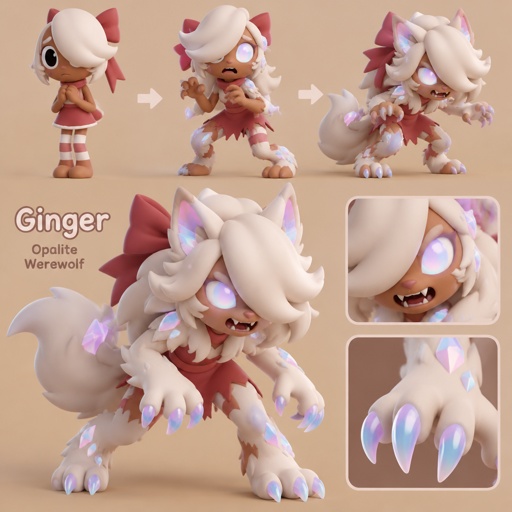 Ginger from Dandys world turning into a Opalite Werewolf 