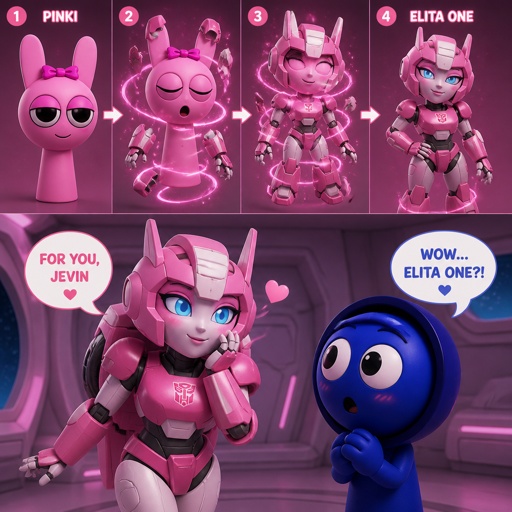 Pinki from Sprunki turning into Elita One for Jevin from Sprunki for the first time 