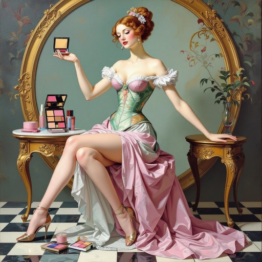 Create a character showing there whole body head to toe, a lady who loves beauty products