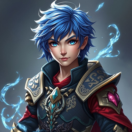 Ragazzo giovane di 14 anni. Occhi azzurri, capelli Blue, bello e affascinante. E un guerriero di arti marziali e conosce la magia della creazione o detta anche magia del null