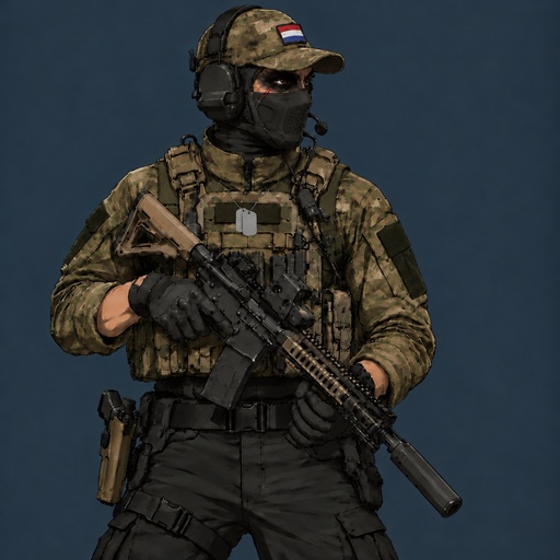 a man in a camouflage outfit holding a rifle