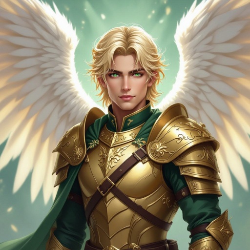 Green eyed blond hair male angel