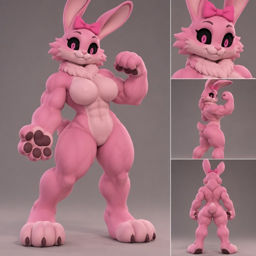 Pinki from Sprunki as her kind WereRabbit self noticing that she’s getting bigger and stronger with her feet looking like WereRabbit paws and her hands looking the same with her eyes turning black and her pupils turning pink with her chest getting more muscular and her boobs getting a little bigger and her legs bulking out to be as muscular as her arms as her neck gets fluffier and her head gets more fur with her cheek fur originally being flush with her face sticking out with her ears turning into a WereRabbits and her pink bow stays on her head 