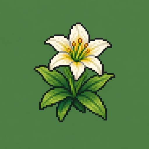 Single Lily plant for a fantasy game set in modern times, top-down style