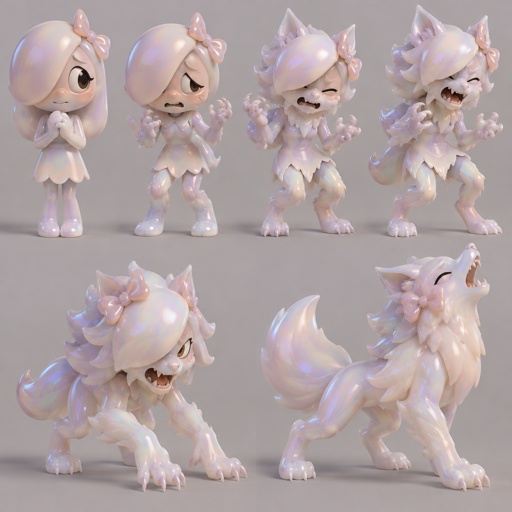 Ginger from dandy’s world turning into a opalite werewolf 