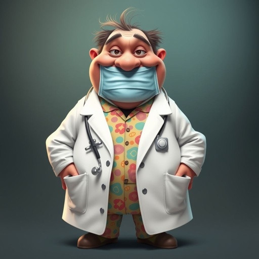.. create a fat doctor. Who is funny human looking from head to toe. And he always immediately results to surgery for anything even small things. So please be sure to show his whole outfit head to toe. Make him have 1 tooth. Make it more adult humor instead of cartoon humor.