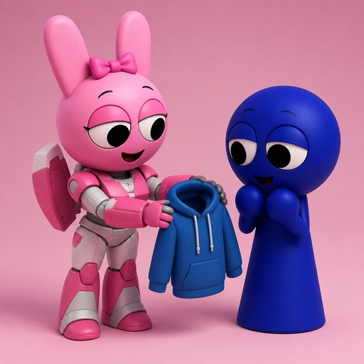 Pinki from Sprunki as Elita One getting Jevin from Sprunki a hoodie instead of his cultist robes