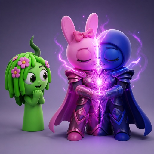 Vineria from Sprunki watching Pinki from Sprunki as Elita One merged with Jevin from Sprunki upgrading the twos shared armour to be more powerful and more durable 