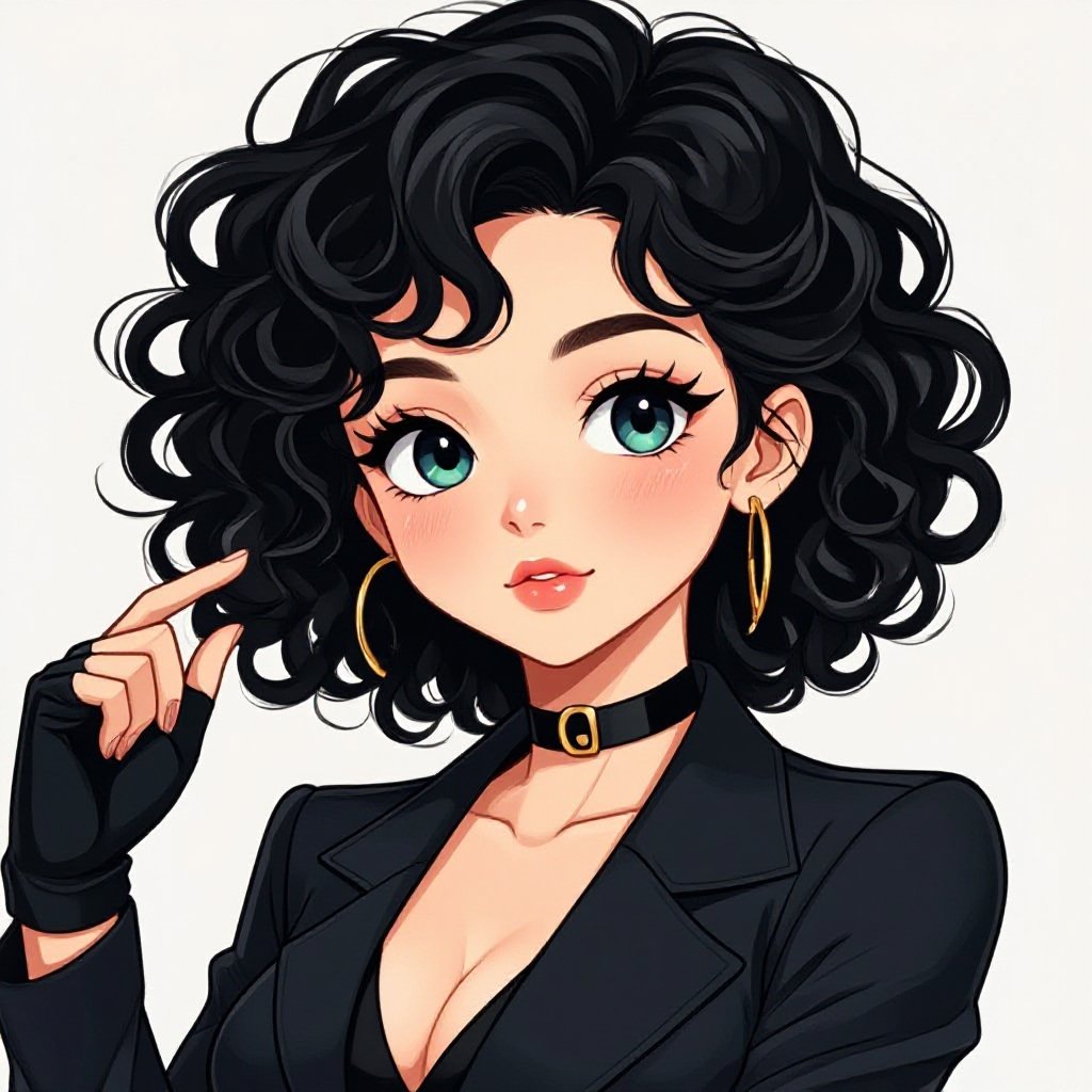 Lady Team Rocket Grunt. Caucasian Black Curly Frizzy Hair