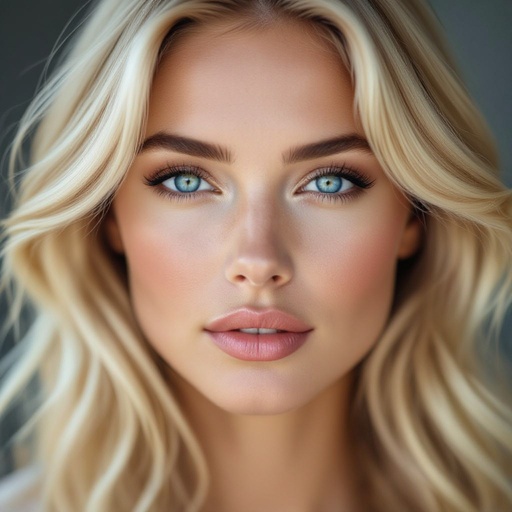 A blonde woman with blue eyes