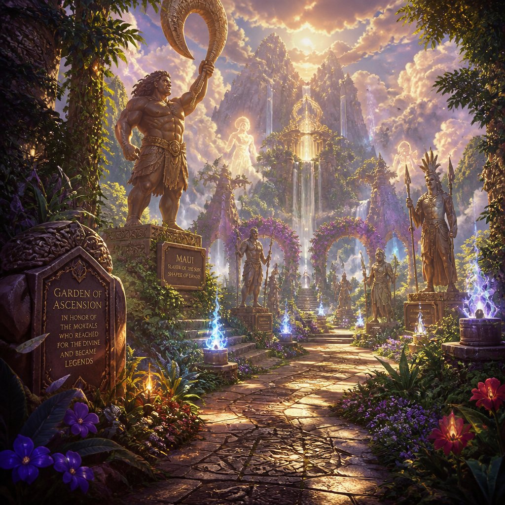 Garden of past champions who ascended to godhood such as Maui and other mortals who became deities