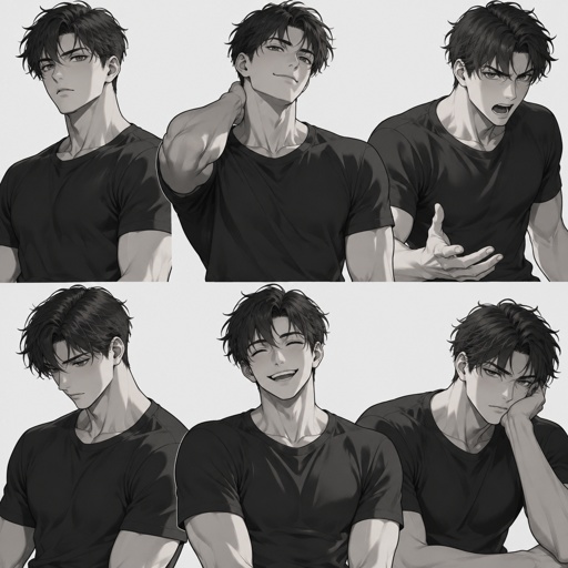 Different face expressions half body drawing base, dynamic, male