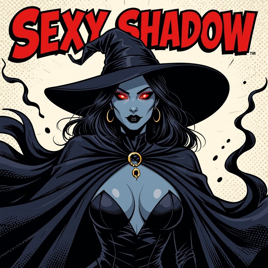 sexy shadow demon witch slate grey skin large black billowing cloak that emits darkness and shadow