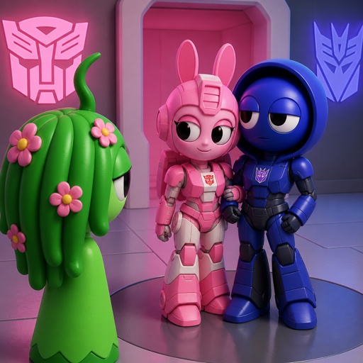 Vineria from Sprunki watching Pinki from Sprunki as Elita One merged with Jevin from Sprunki upgrading the twos shared armour to be more powerful and more durable 