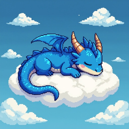 Cute slender sleeping bleu Dragon on a cloud 